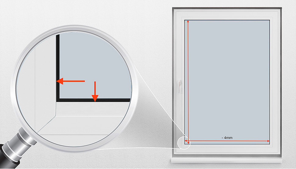 Messanleitung für Plissee-Montage D in der Glasleiste zum Kleben - Stick & Fix.